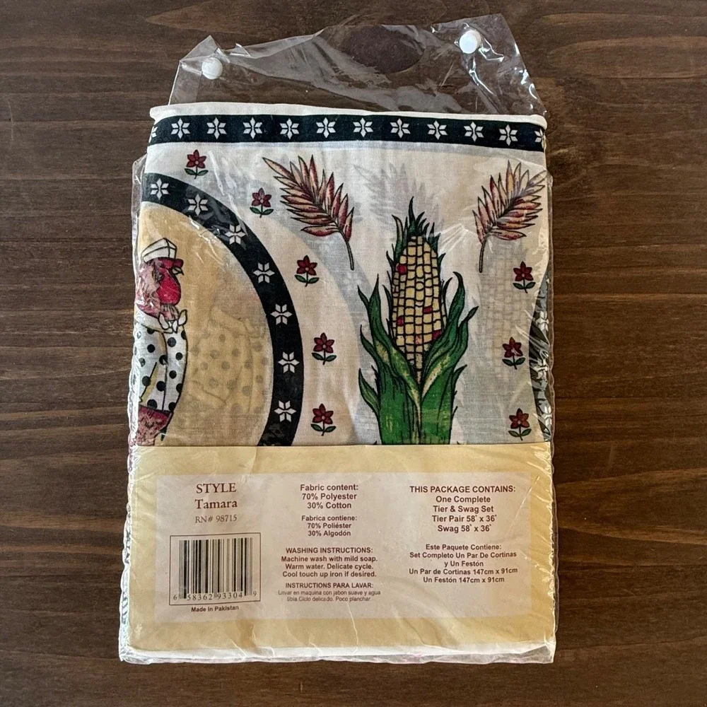 Vintage Farmhouse Rooster‎ Chicken Kitchen Curtain Set 3 Pc Tier & Swag 58x36